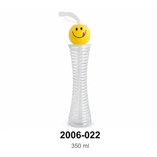 Spiral Slush Bottle with Smiley Lid and Straw 350 ml