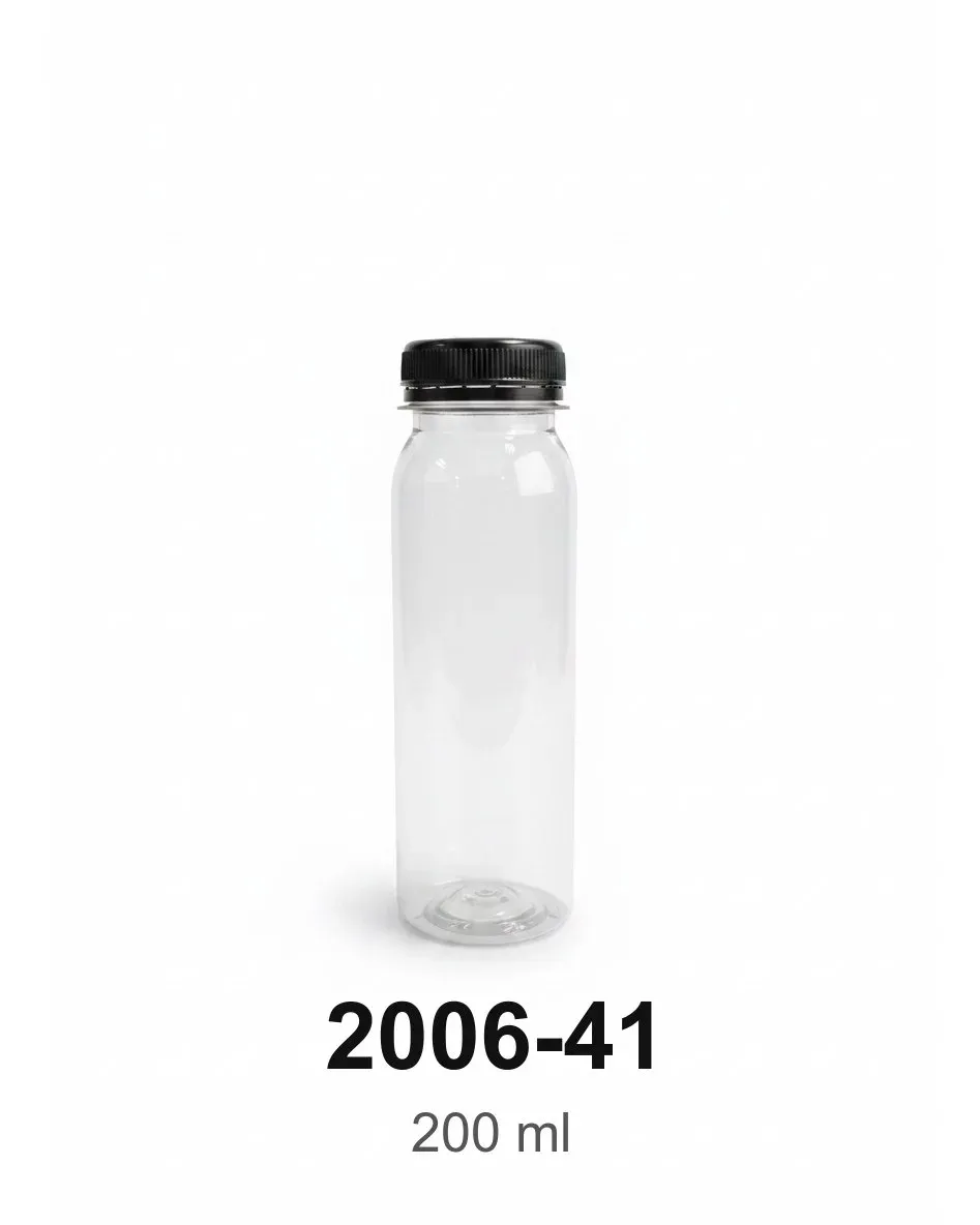 Cylindrical Juice Bottle with Black Cap 200 ml