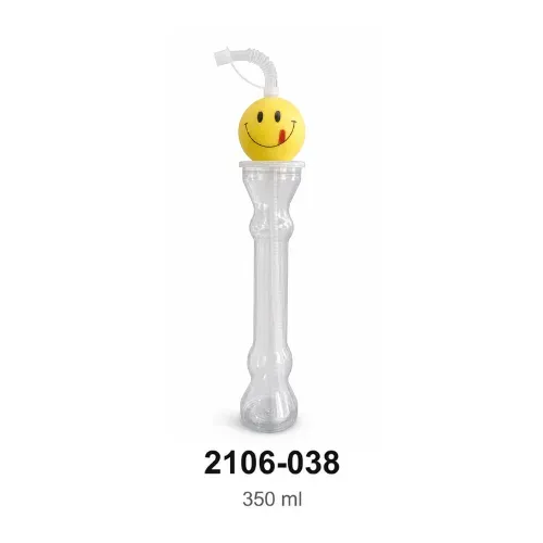 Segmented Slush Bottle with Smiley Lid and Straw 350 ml