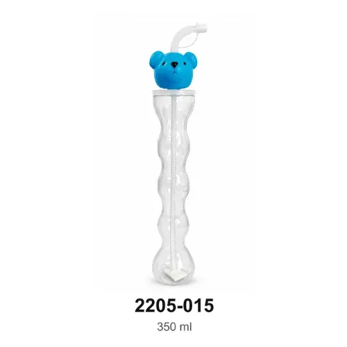 Slush Bottle with Blue Bear Lid and Straw 350 ml