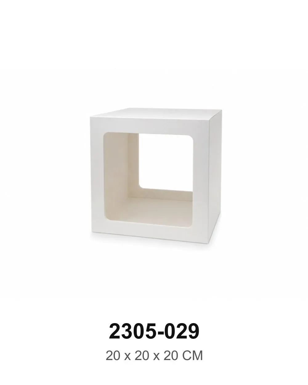 علبة ورقية مكعّبة بيضاء بنافذة 20×20×20 سم