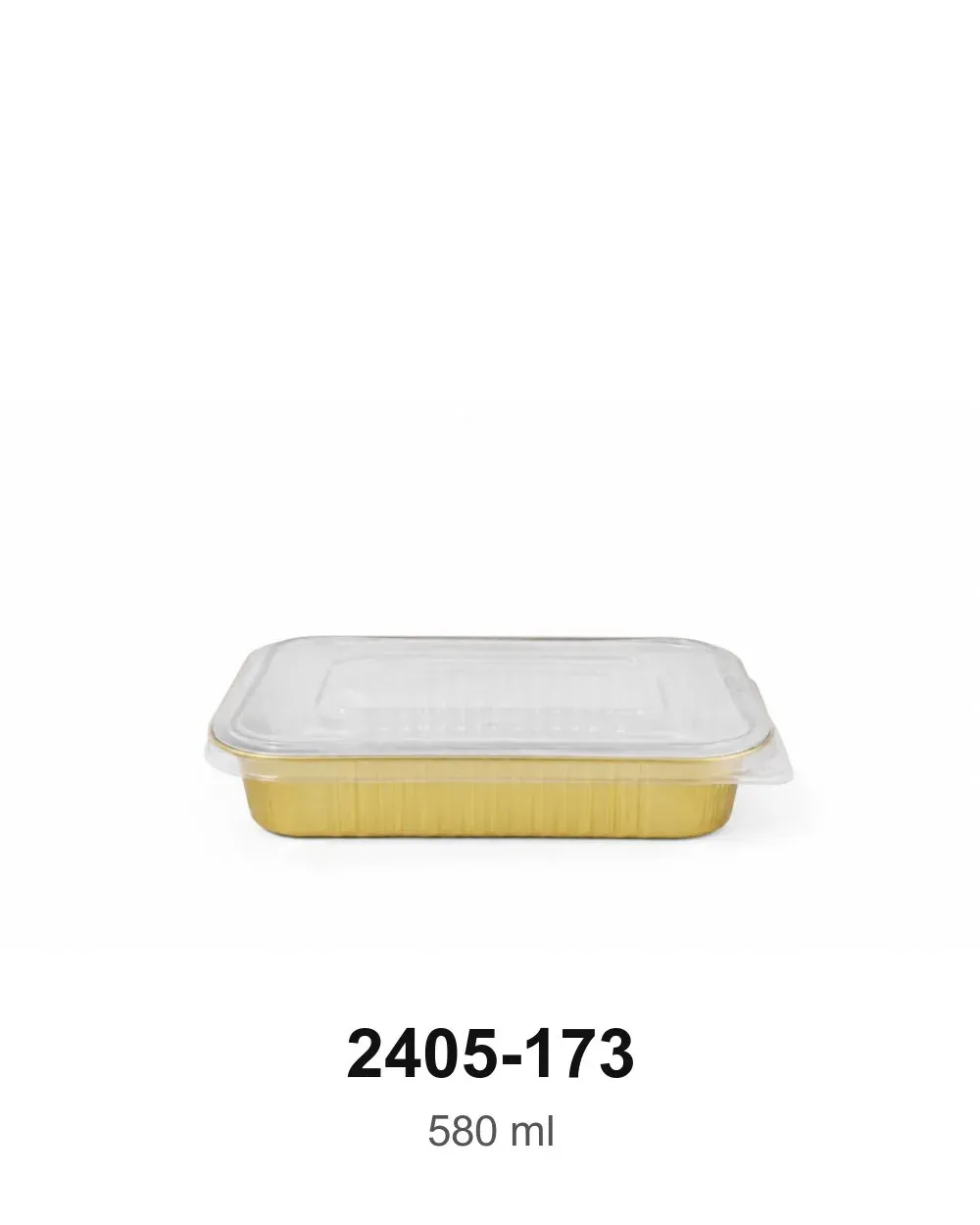 صحن قصدير مستطيل ذهبي بغطاء شفاف 580 مل